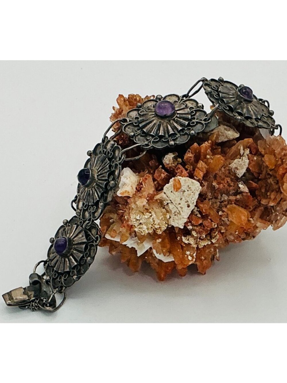 Vintage Mexico Sterling Floral Panel Bracelet R194
